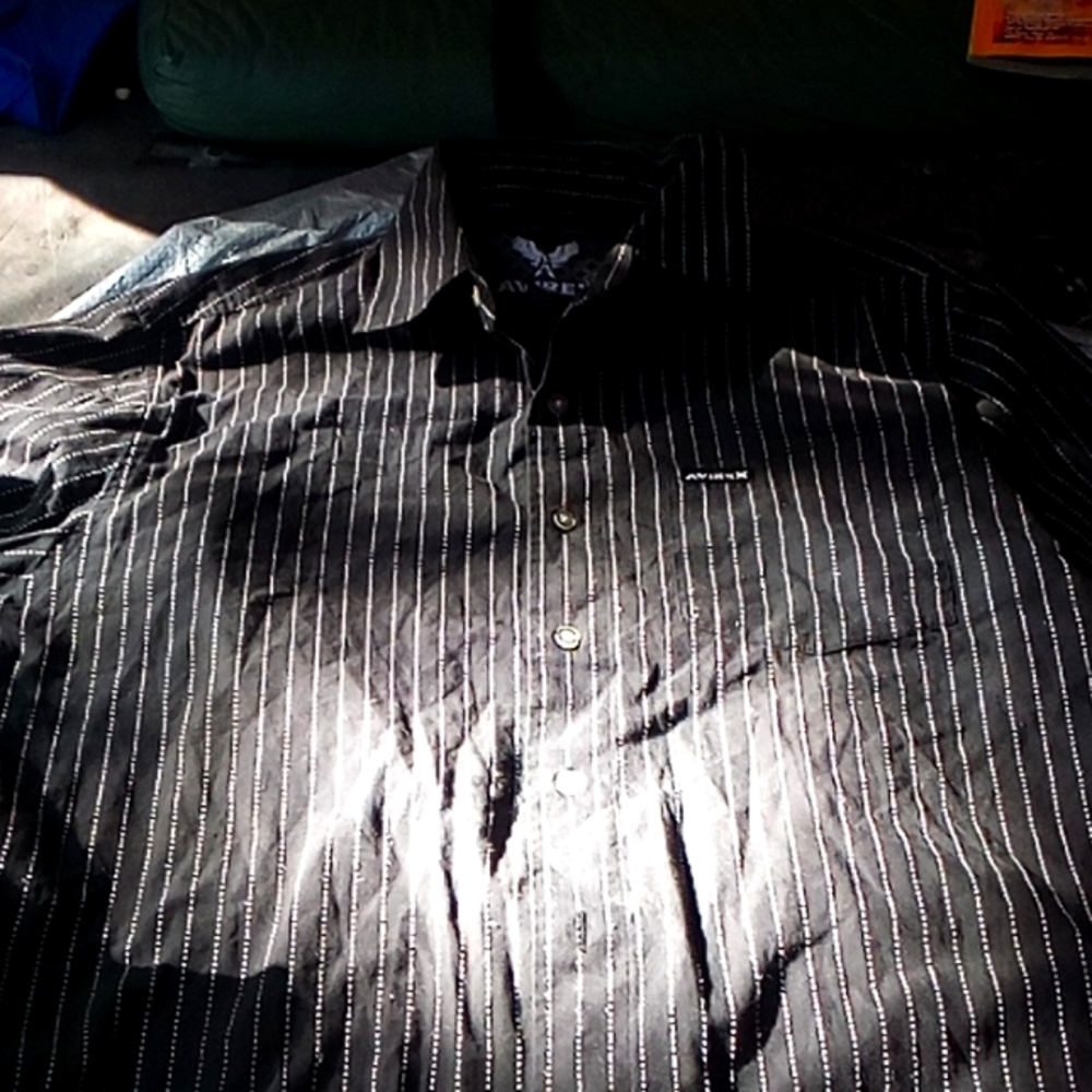 Avirex black and white striped shirt Size XL good used condition retail $29